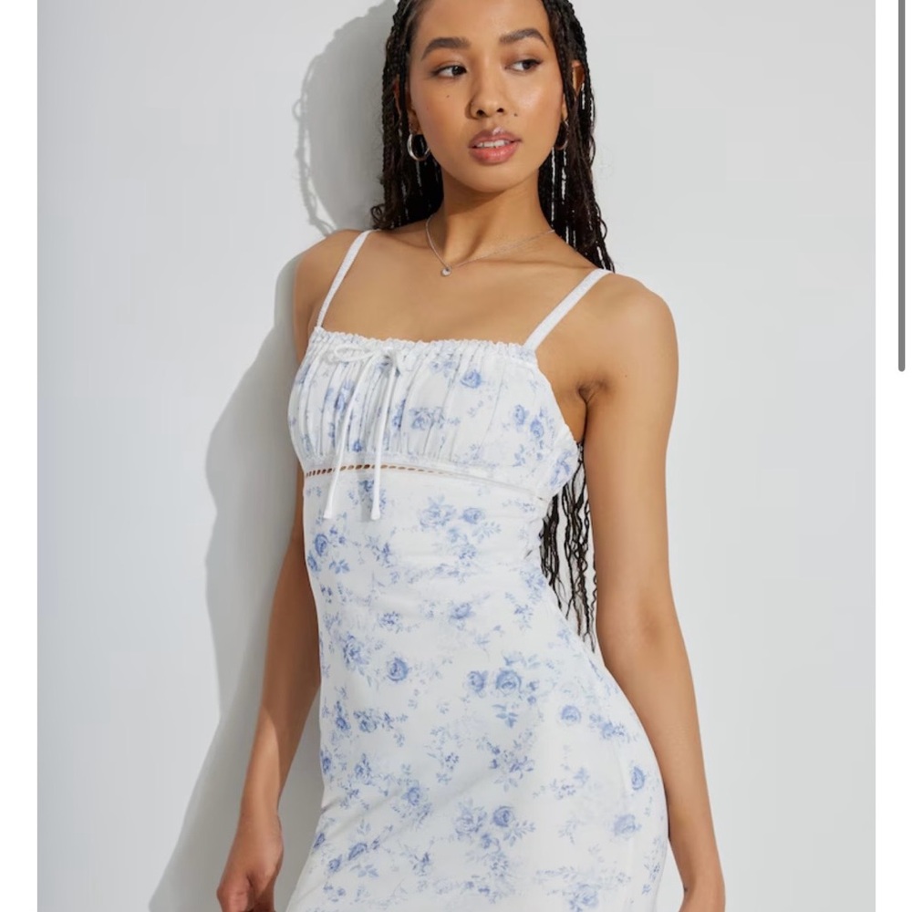White Sundress with Blue Floral Print